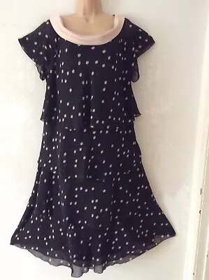 JACQUES VERT Size 22 Beautiful Chiffon Black Polka Dot Special Occasion Dress • £0.99