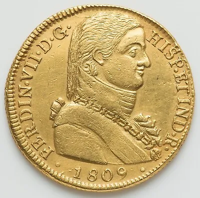 CHILE 1809 SO FJ Gold 8 ESCUDOS Ferdinand VII Admiral Style Bust - STUNNING! • $6850