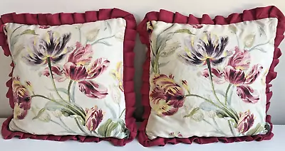 2 Laura Ashley Gosford Cranberry Covers Linen Mix & Duck Feather Cushions 18  • £30