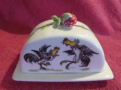 Vintage  Fighting Chicken  Ceramic Covered Butter Dish~1950's • $9.99