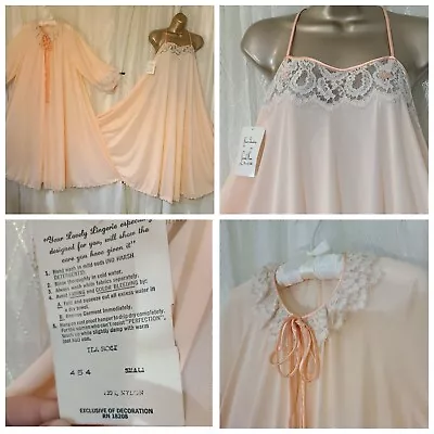 NWT VTG S M LUCIE ANN TWIRLY Peignoir Sweet Peach Nightgown Robe LACE Nylon SOFT • $169.99