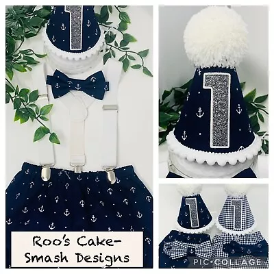 Baby Boys Navy Sailors 1st First Birthday Cake Smash Party Outfit 6 Month To 3-4 • £12