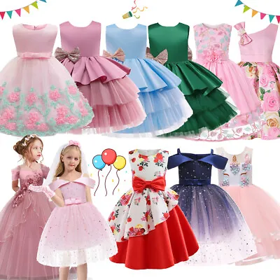 Flower Girls Bridesmaid Dress Baby Kids Party Lace Bow Wedding Dresses Princess • £18.32