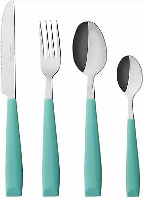 Cutlery Set Coloured 16PCS Stainless Steel With Plastic Wide Handles Service 4  • £19.99