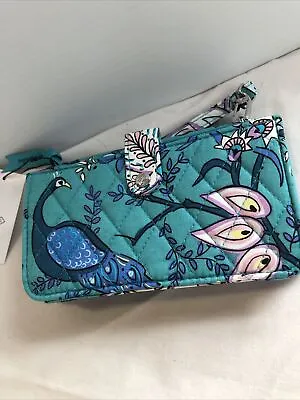 Vera Bradley Cotton RFID Smartphone Wallet Peacock Garden Aqua Green NWT  • $19.90