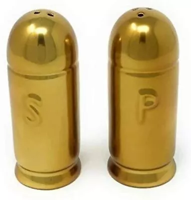 Ceramic Bullet Salt And Pepper Shakers - Gold Tone - 1.5  X 1.5  X 3.8  • $14.99