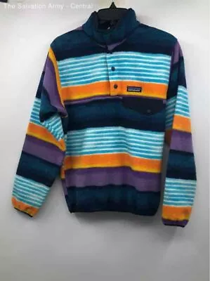 Patagonia Mens Blue Striped Synchilla Snap-T Long Sleeve Fleece Jacket Size XS • $10.50