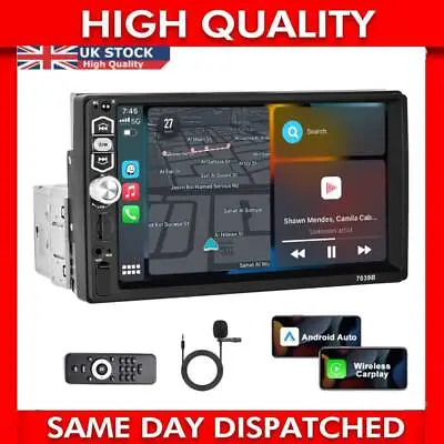 Single 1Din 7  Car Stereo Radio Apple/Android Carplay Bluetooth Touch Screen Mic • £36.99