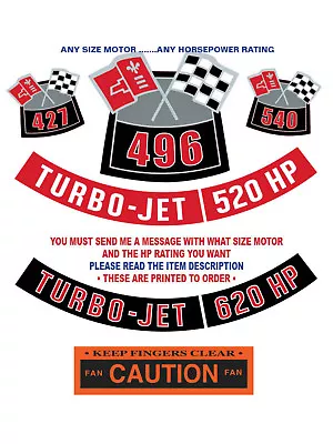 BB Or SB Chevy Turbo-Jet Or Turbo-Fire-AIR CLEANER DECAL Set•Any CID•Any HP      • $23.95