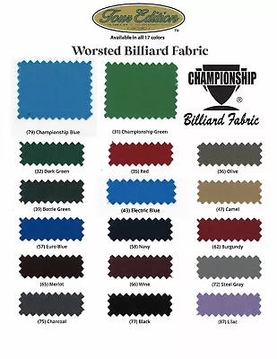 Championship Worsted PRE-CUT Tour Edition 3030 Pool Table Felt Cloth - 17 Colors • $321