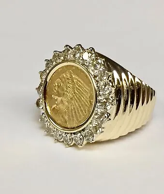 14k Yellow Gold Diamond Ring Indian Head Coin Approx 21g & 1.88tcw • $4936.67