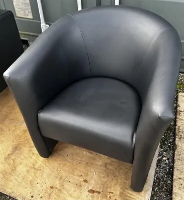 Curved Black Leather Bucket Arm Chair • £65