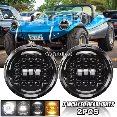 $77.99 • Buy For VW Dune Buggy / Rail Buggy 7  ROUND LED Headlight Hi/Lo Beam DRL Turn Signal