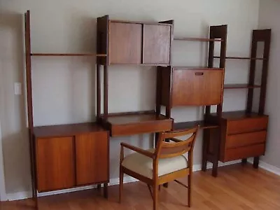 RARE 4 Unit Mid-Century Modern Danish Modular Teak Wall Shelves Storage Yugoslav • $4496.96