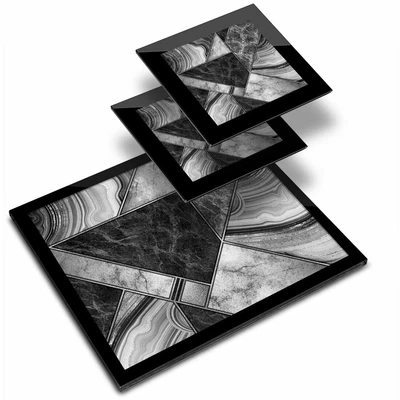 £24.99 • Buy Glass Placemat  & 2x Coaster  - BW - Marble Granite Agate Effect Collage  #43185
