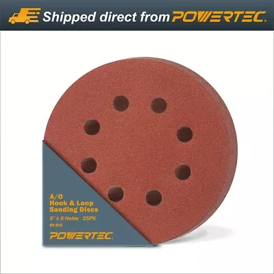 POWERTEC A/O Hook And Loop 8 Hole Disc 5 Inch 80 Grit 25 PK (45008) • $10.99