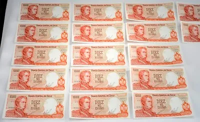 17 Sequential Chile 10000 Escudo Banknote World Paper Money UNC Currency Bill #3 • $79.95