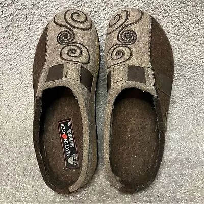 Haflinger Women’s Magic Clogs Pure New Wool Embroidered Tan/Brown Size 36 • $50