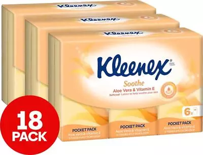 3 X Kleenex Soothe Aloe Vera And Vitamin E Pocket Facial Tissues 6pk • $18