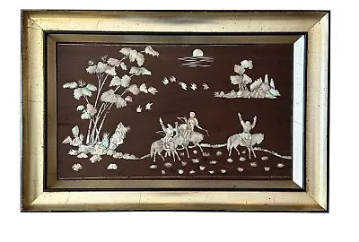 19thC Indo-Chinese Vietnamese Mother Of Pearl Inlaid Wood Panel Picture Scene • $349