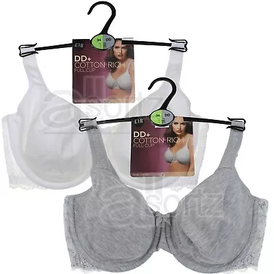 Ladies Cotton Rich Underwired Bra M S Full Cup Coverage Unpadded UK Comfort • £13.50