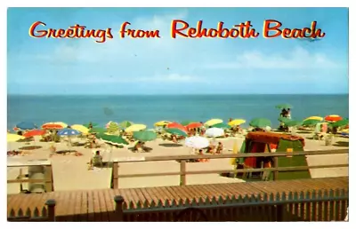 Postcard Chrome Greetings From Rehoboth Beach Delaware Umbrellas Ocean 1960s • $5.50