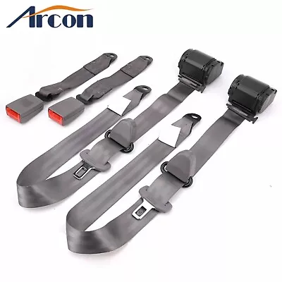 2Set Retractable 3 Point Safety Seat Belt Strap Car Vehicle Adjustable Belt Gray • $51.20