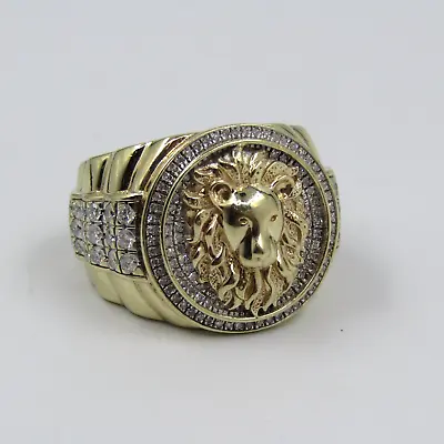 $1995 • Buy 14k Yellow Gold/Diamonds Versace Style Large Mens Lion Ring Sz 8.5 MD85