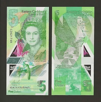 EAST CARIBBEAN 5 Dollars 2021 P-56a Beautiful Polymer UNC QEII Banknote • $5