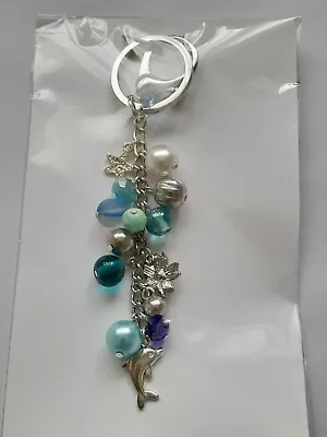 Blue And Silver Key Ring Handbag Beaded Charm • £5