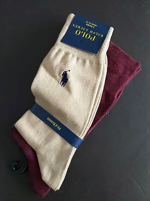 2 PAIRS : POLO RALPH LAUREN Beige Claret Fil D'Ecosse Ankle Socks 43-46 9-11 RL8 • £34.50