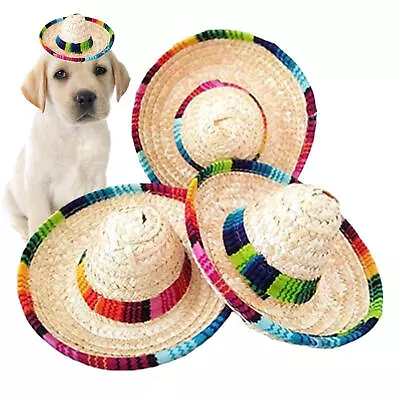 3pcs Mini Mexican Sombrero Straw Hat Dog Hat Spanish Fiesta Fancy Costume Hat • $11.23