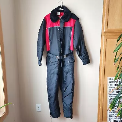 Vintage 70s 80s Mens Medium JC Penny Snowmobile Snow Suit Black Red Made In USA • $44.99