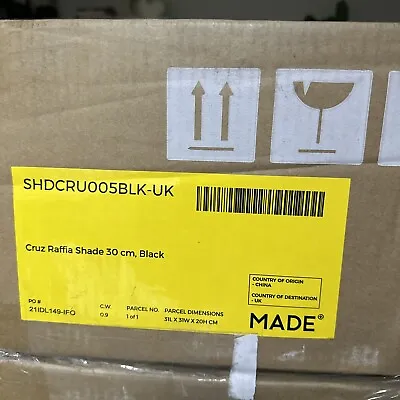 MADE.COM Cruz Lamp Shade Pendant Shade 30cm Black Raffia Rustic Large New • £17.95