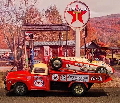 ⭐️ONE-OF-A-KIND⭐RACECAR HAULER 🆒️CUSTOM ⭐️Tin Litho Friction SHIOJI Japan L👀K! • $8.50