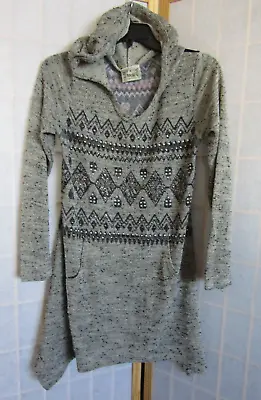 Vocal Studded Jeweled Long Sleeve Wide Neck Hooded Sweater Women's Dress Size S • $4.99