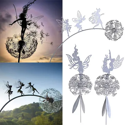 £12.49 • Buy Flower Fairy Dandelion Dance Together Statue Garden Yard Decor Metal Sculpture
