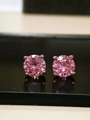 14K Rose Gold Plated 2Ct Round Cut Lab Created Pink Sapphire Women Stud Earrings • $45.49