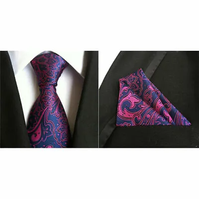 £5.99 • Buy Men Floral Paisley Wedding Tie & Pocket Square Hanky Handkerchief Matching Set 