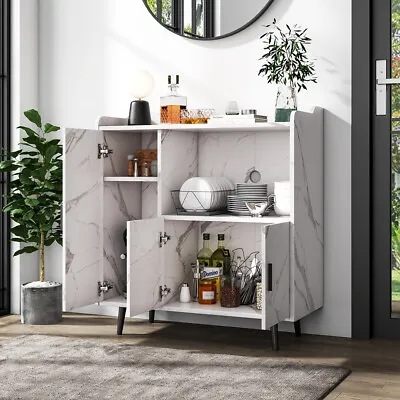 Modern Marble Effect Cupboard Kitchen Storage Cabinet With 3 Doors And 4 Shelves • £79.95