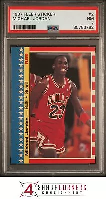 1987 Fleer Sticker #2 Michael Jordan Bulls Hof Psa 7 • $78