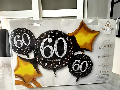 5 Piece 60th Birthday Balloon Foil Bouquet Party Supplies Brand New • £9.73