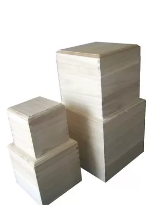 £8.48 • Buy CUBE Square Plain Wooden Box With Removable Lid - Choice Of Sizes (WB20-23) 