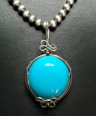 Vintage NATIVE INDIAN Men's Pendant Natural SLEEPING BEAUTY TURQUOISE & Sterling • $153.99