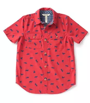 Matilda Jane HORSING AROUND Shirt 8 Boys Red Cotton Short Sleeve Button Down NWT • $36.95