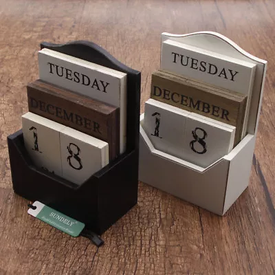 £11.09 • Buy Wooden Shabby Chic Design Perpetual Calendar Rotating Blocks Date Month Day UK