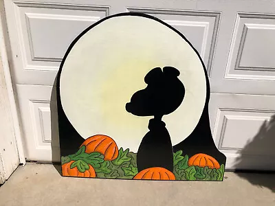 SNOOPY ~ MOON In PUMPKIN PATCH ~ PEANUTS Great Pumpkin ~ HALLOWEEN LAWN ART • $185