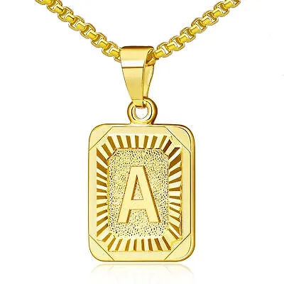 22  Gold Filled A-Z Initial Letter Pendant Necklace Box Chain Unisex Mens Women • $8.54