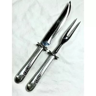  2 Pc  Roast Carving Set-w/Sterling Guard- 1950 Blossom Time Sterling Silver • $127.05