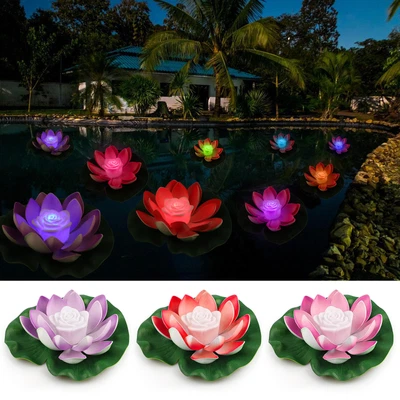 $6.98 • Buy Solar Powered LED Lotus Flower Light Floating Fountain Pond Garden Pool Lamp US